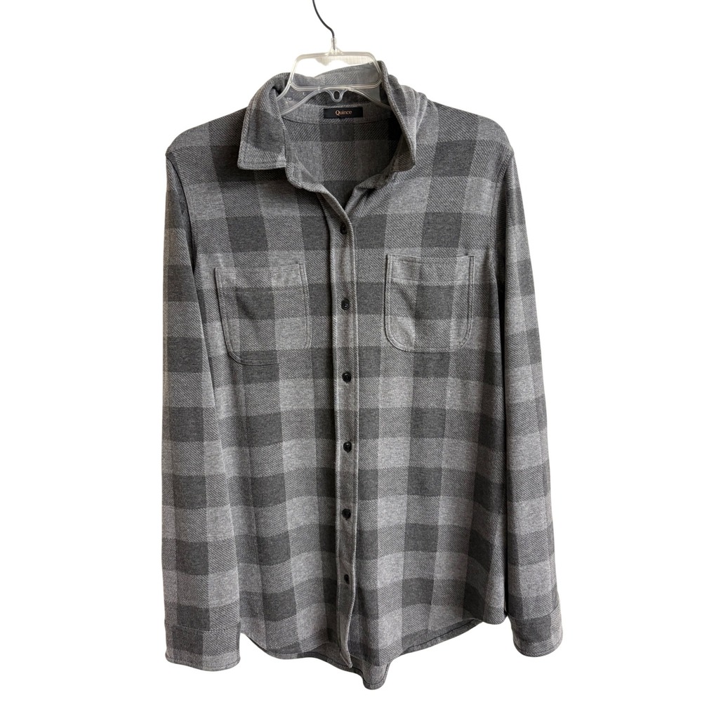 Quince Grey Buffalo Plaid Flannel Button Down Shirt Stretch Long Sleeve M Preppy